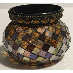 PartyLite Global Fusion Votive Holder Mosaic Tile Glass Tealight Retired